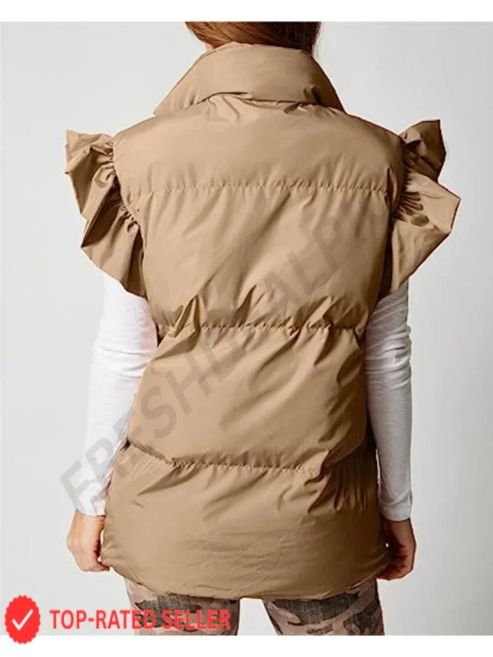 Women's Padded Puffer Vest Lightweight Quilted Sleeveless Ruffle Shoulder Coat